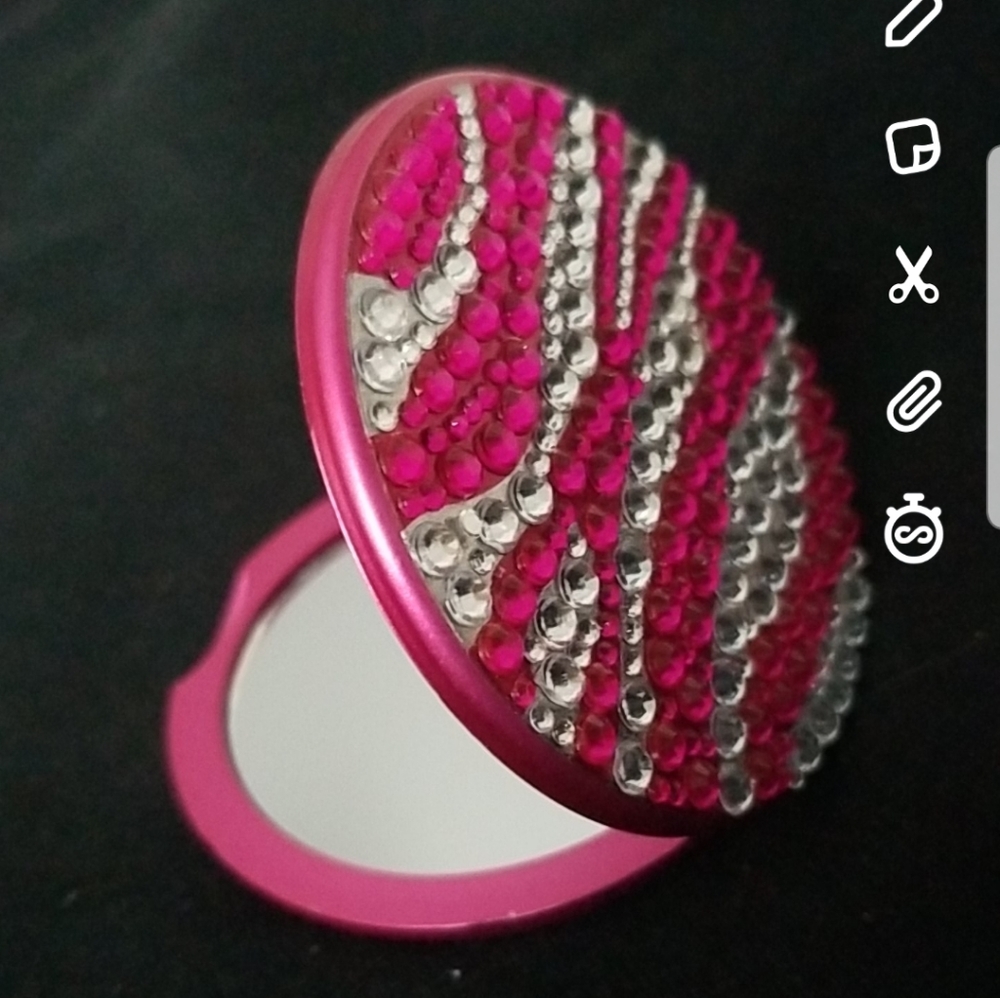 Pink zebra rinestone compact mirror